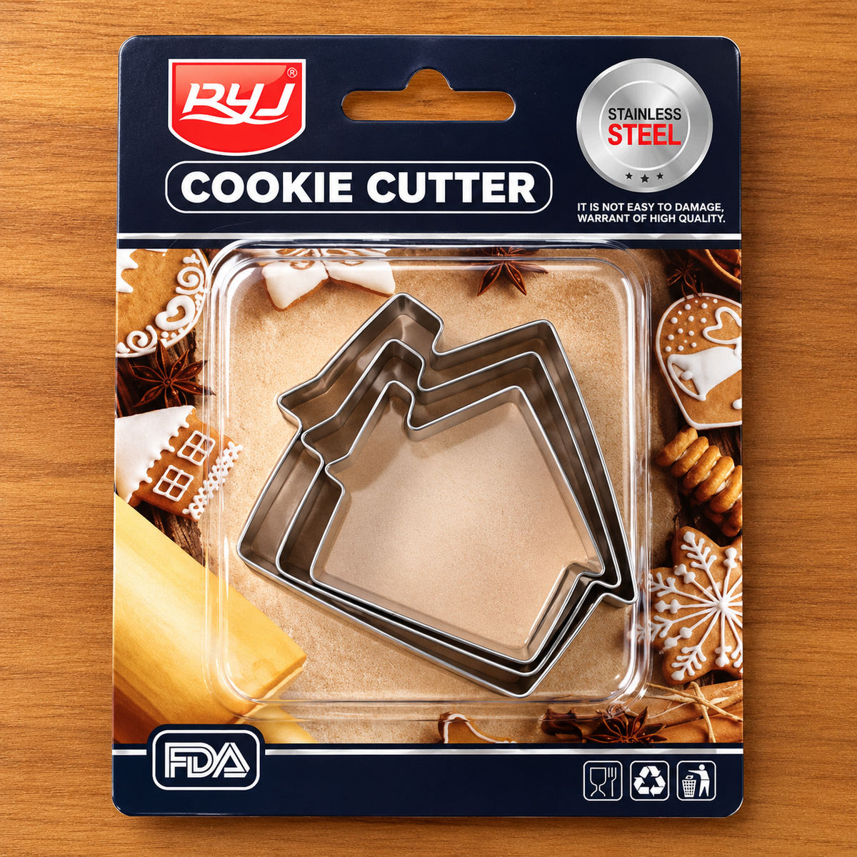 3-Piece Stainless Steel House Cookie Cutter Set for Baking