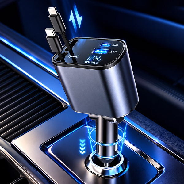 120W Retractable Car Charger with 4-in-1 Charging