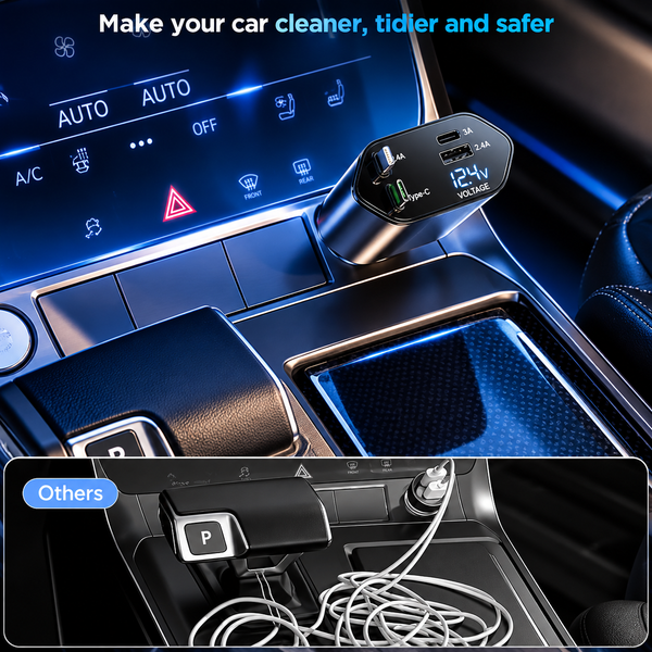 120W Retractable Car Charger with 4-in-1 Charging