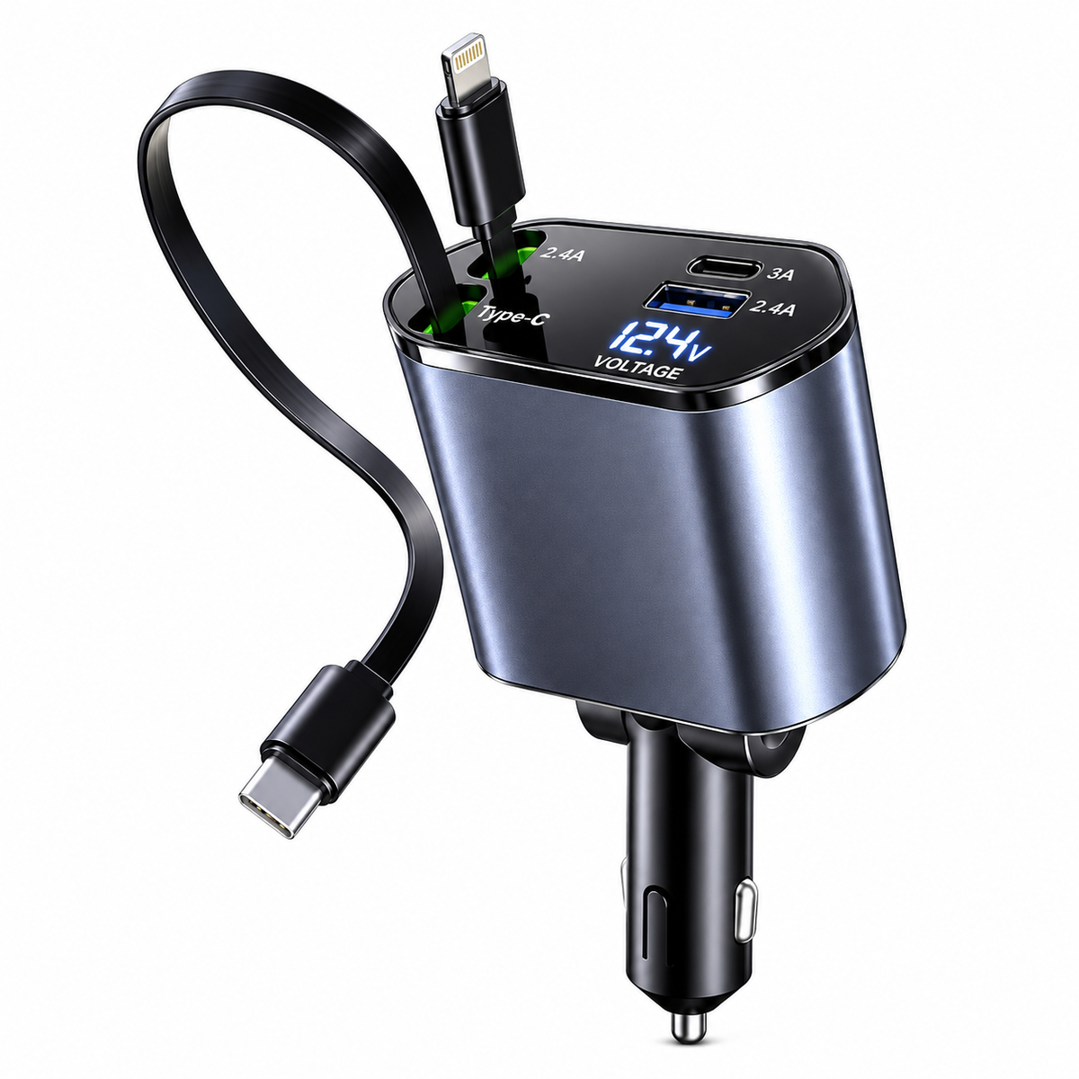 120W Retractable Car Charger with 4-in-1 Charging