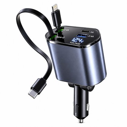 120W Retractable Car Charger with 4-in-1 Charging
