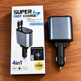 120W Retractable Car Charger with 4-in-1 Charging