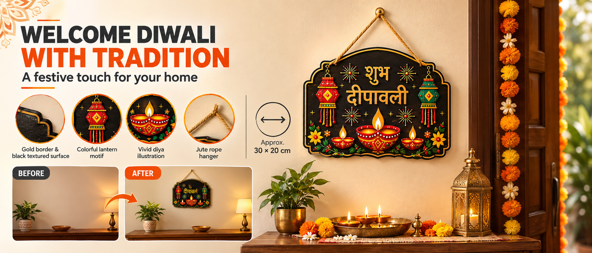 Shubh Diwali Wooden Wall Hanging Decor 30x20cm Banner 1