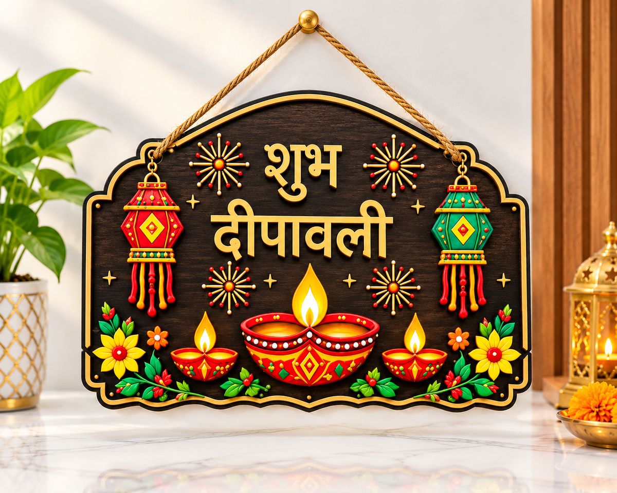 Shubh Diwali Wooden Wall Hanging Decor 30x20cm
