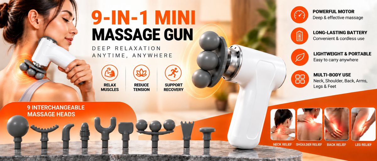 9-in-1 Mini Massage Gun Portable Electric Muscle Massager Overview