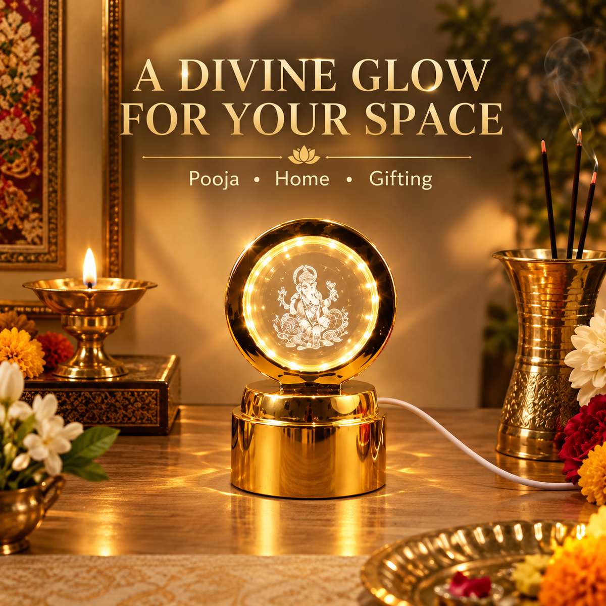 Ganpati Bapa 3D Crystal Ball LED Night Light