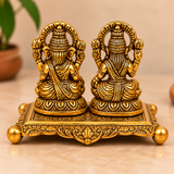 Golden Aluminium Lakshmi-Ganesha Idol with a Diya