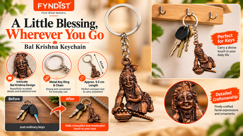 Bal Krishna Makhan Chor Antique Keychain Features