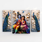 Radha Krishna Peacock 3-Panel Canvas Wall Painting