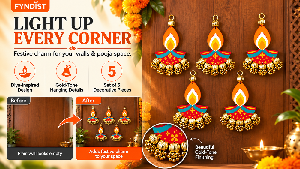 6 Inch Diwali Handcrafted Diya Wall Hanging Set of 5 Features