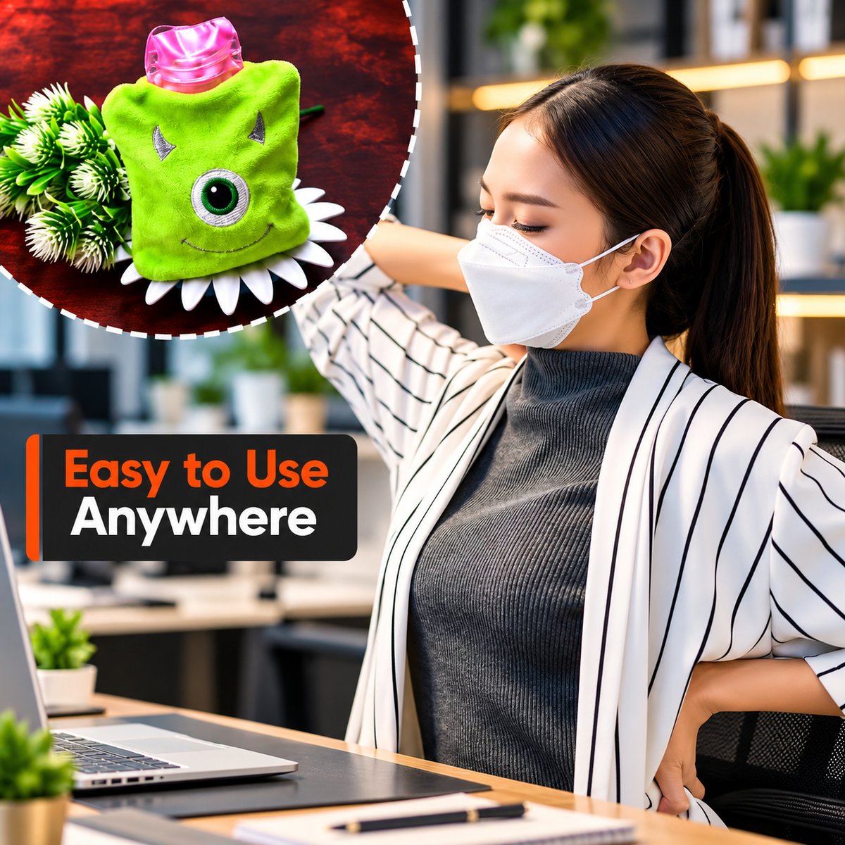 Mini Monster Hot Water Bag with Soft Cover for Pain Relief