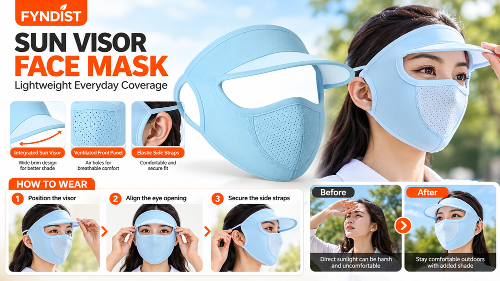 Women's Full Face UV Protection Visor Cap with Breathable Mesh Mask Features