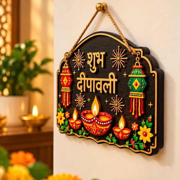 Shubh Diwali Wooden Wall Hanging Decor 30x20cm
