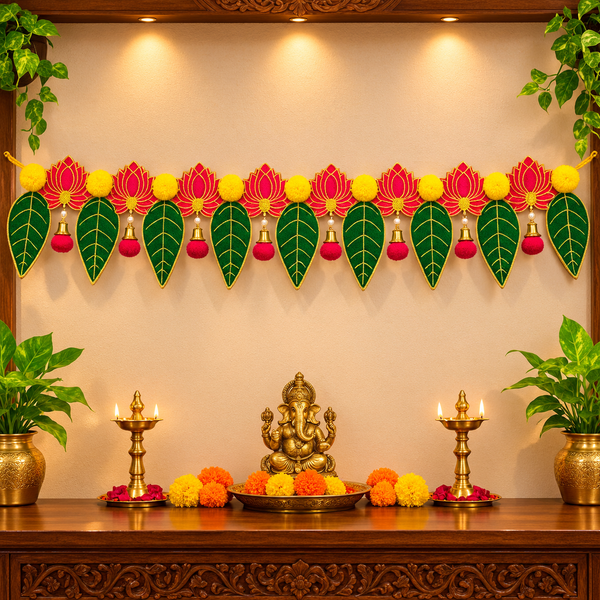 40" Door Hanging Lotus Pan Toran with Marigold Flowers