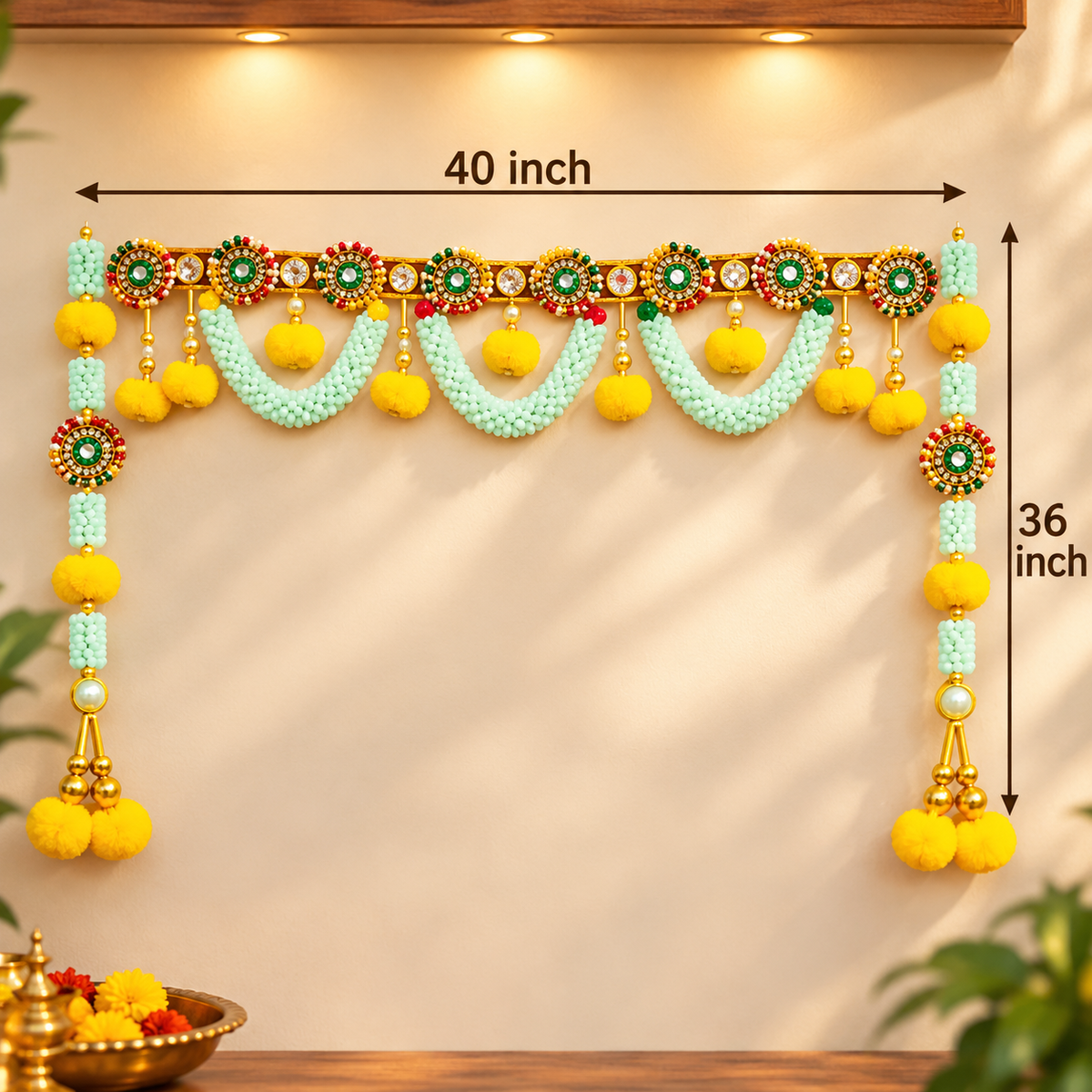 40x36 Inch Pearl & Mirror Work Door Toran