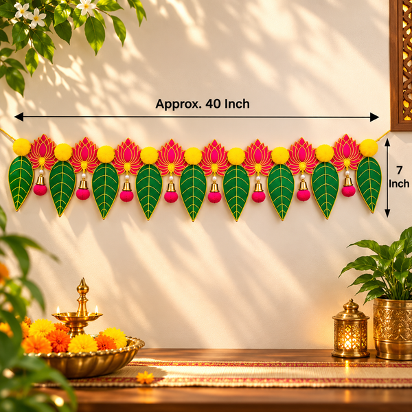 40" Door Hanging Lotus Pan Toran with Marigold Flowers