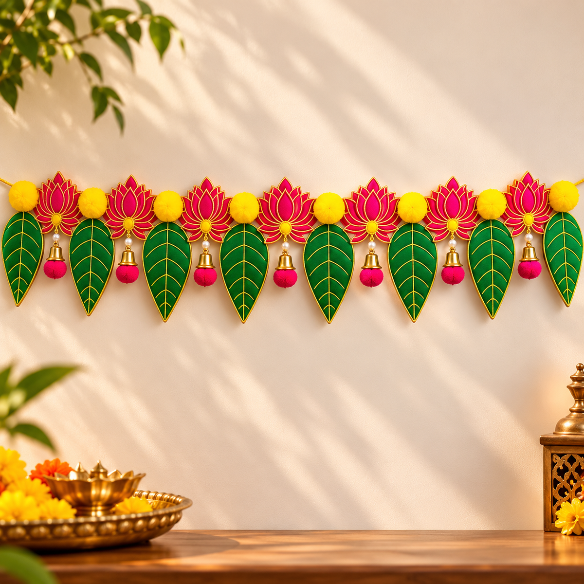 40" Door Hanging Lotus Pan Toran with Marigold Flowers