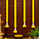 5ft Marigold Garlands with Pearl Tassels – Diwali Decor (5 Pack)