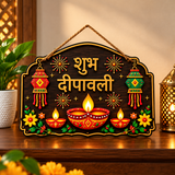 Shubh Diwali Wooden Wall Hanging Decor 30x20cm
