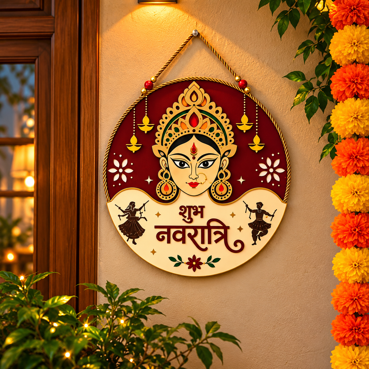 10Inch Auspicious Navratri Maa Durga Wooden Wall Plaque