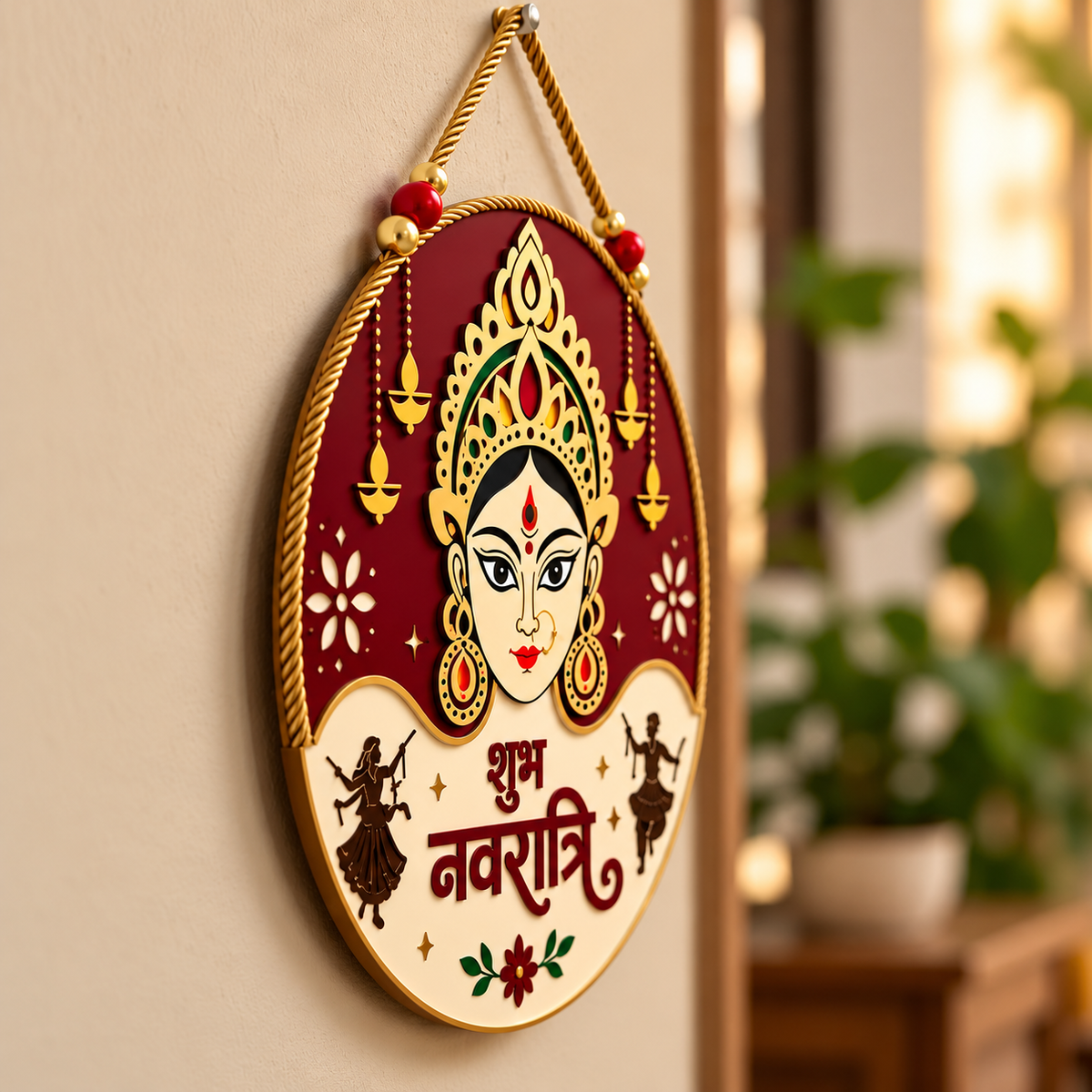 10Inch Auspicious Navratri Maa Durga Wooden Wall Plaque