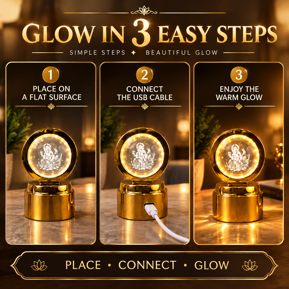 Ganpati Bapa 3D Crystal Ball LED Night Light