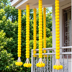 5ft Marigold Garlands with Pearl Tassels – Diwali Decor (5 Pack)