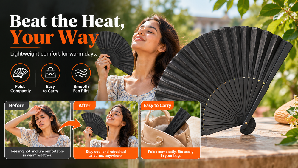 Classic Folding Handheld Fan – Portable Pocket Fan (23cm) Features
