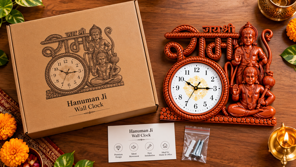 1 x Designer Hanuman Ji & Jai Shree Ram 25 cm Analog Clock (Dual Mount)