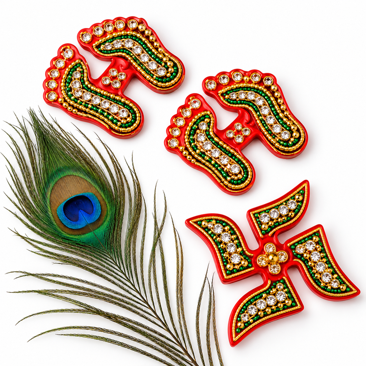 Laxmi Charan & Swastik Gemstone Rangoli Combo (Set of 3)