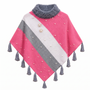 Pink Wool Poncho for Women with Fur Collar & Pearls