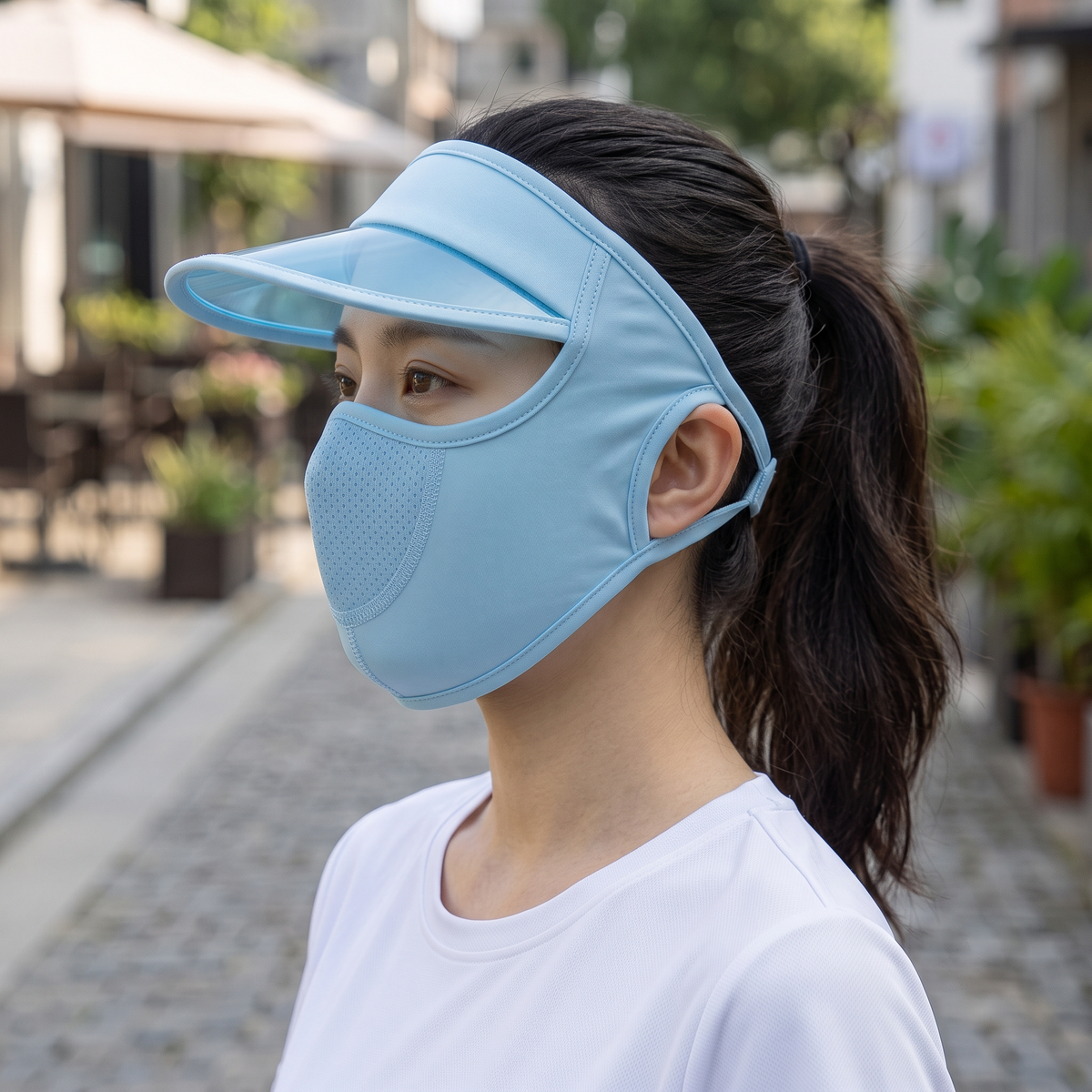 Women's Full Face UV Protection Visor Cap with Breathable Mesh Mask