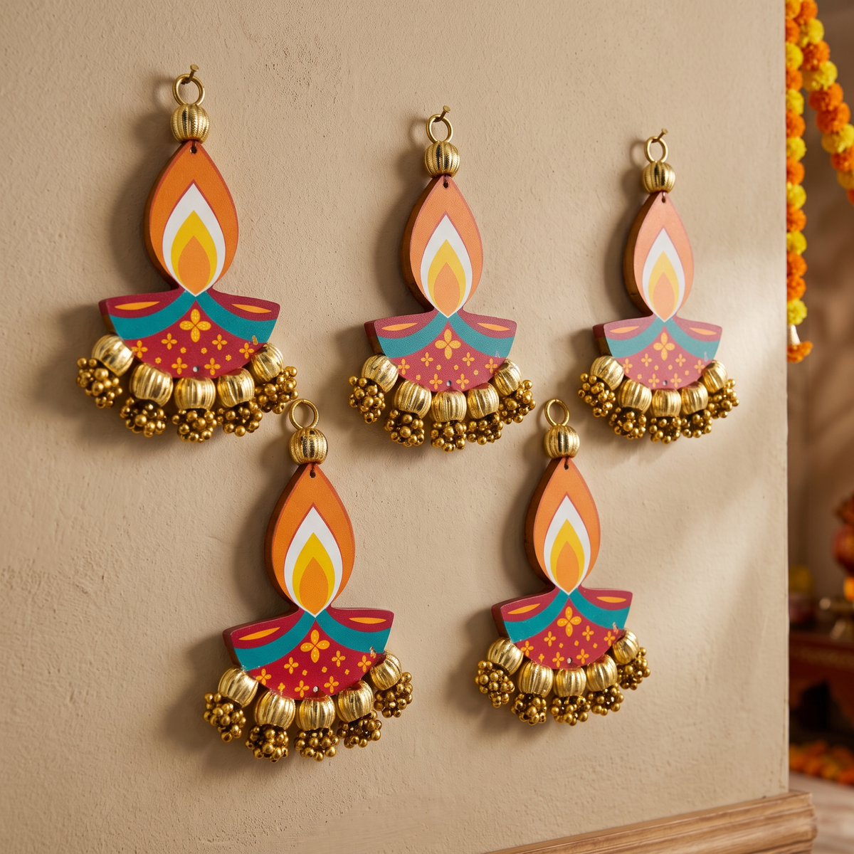 6 Inch Diwali Handcrafted Diya Wall Hanging Set of 5