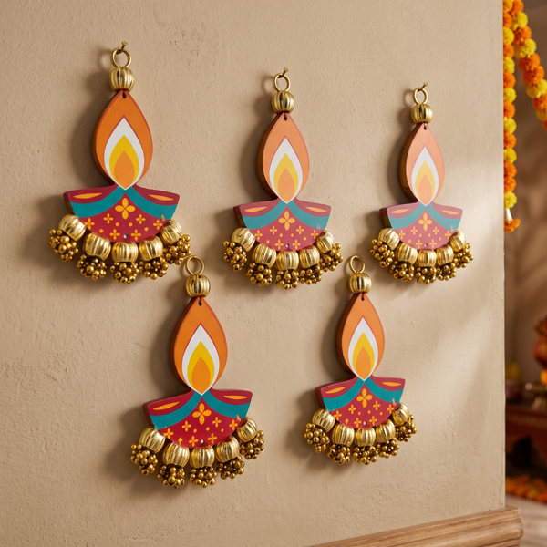 6 Inch Diwali Handcrafted Diya Wall Hanging Set of 5