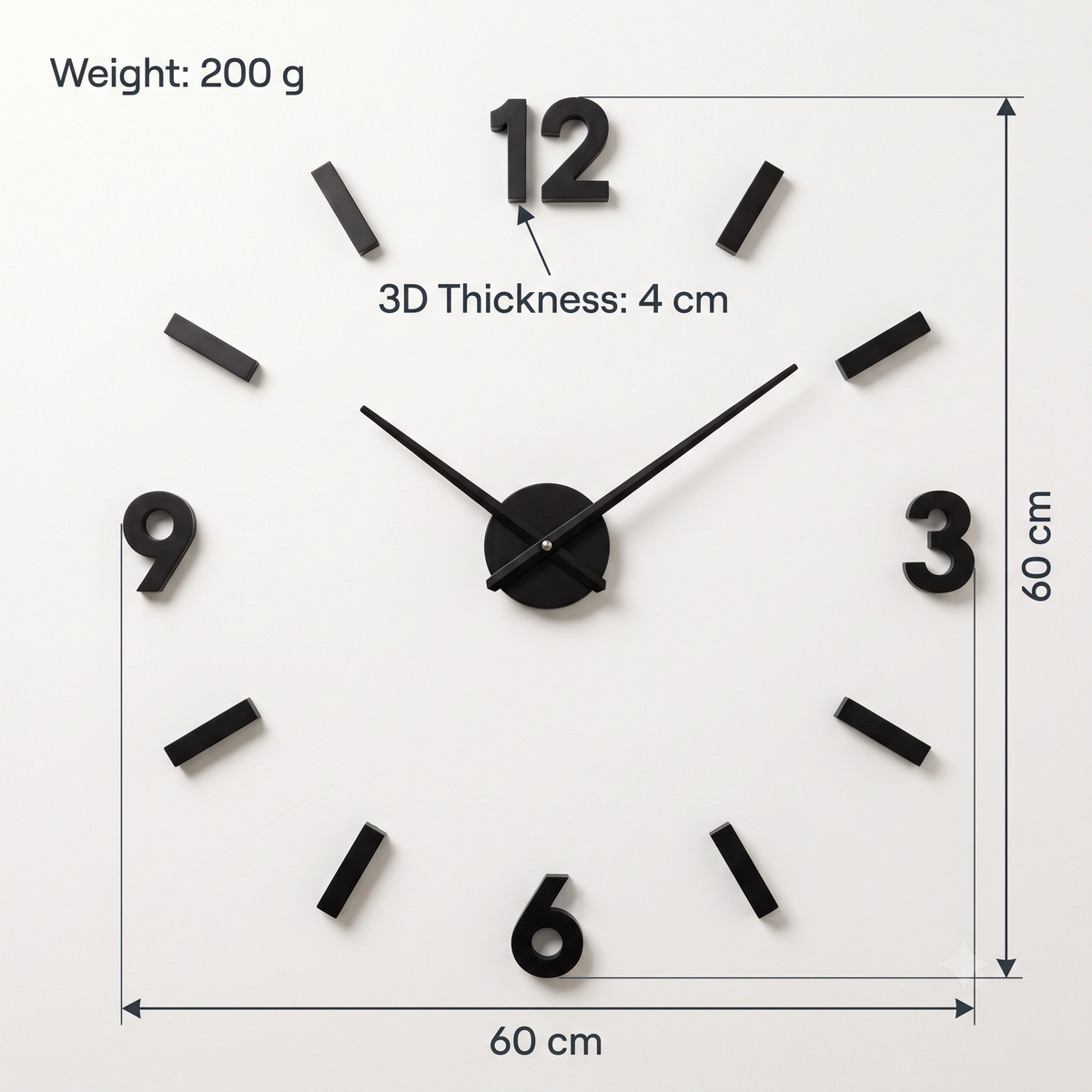 Modern Frameless 3D DIY Black Acrylic 60cm Wall Clock