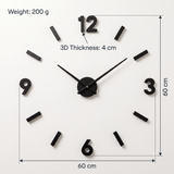 Modern Frameless 3D DIY Black Acrylic 60cm Wall Clock