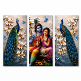 Radha Krishna Peacock 3-Panel Canvas Wall Painting