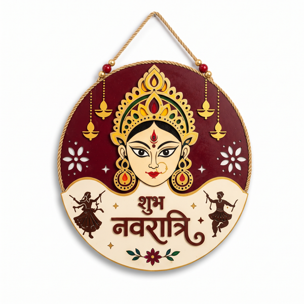 10Inch Auspicious Navratri Maa Durga Wooden Wall Plaque