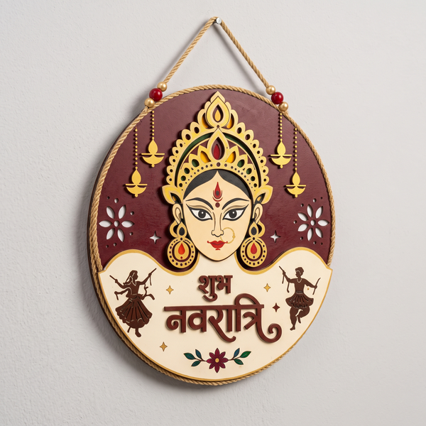 10Inch Auspicious Navratri Maa Durga Wooden Wall Plaque