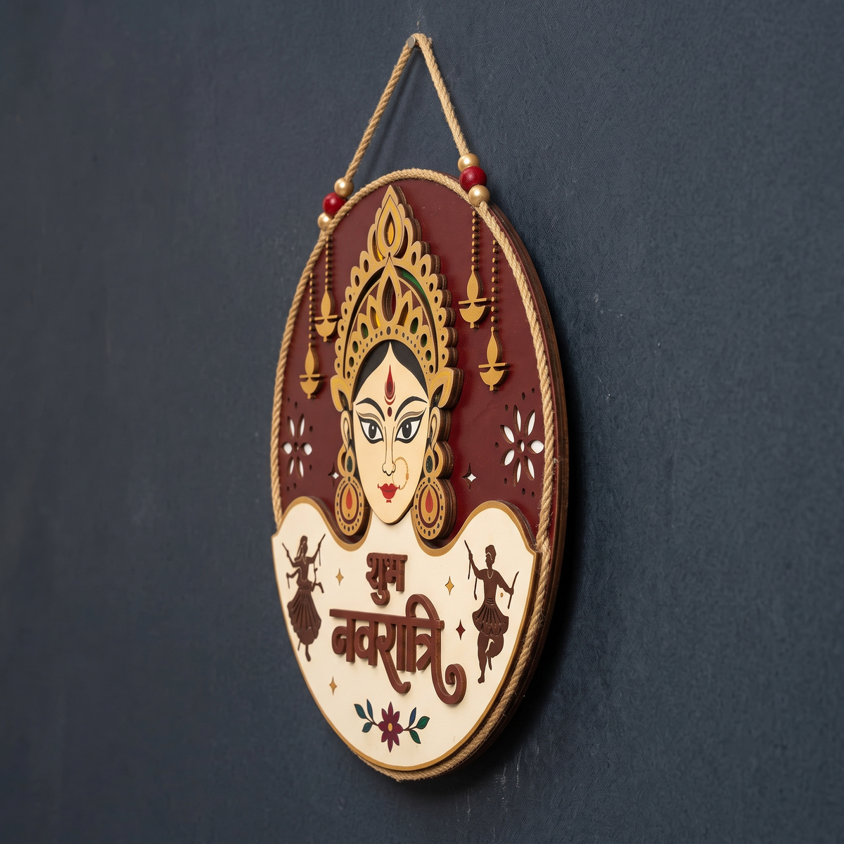 10Inch Auspicious Navratri Maa Durga Wooden Wall Plaque