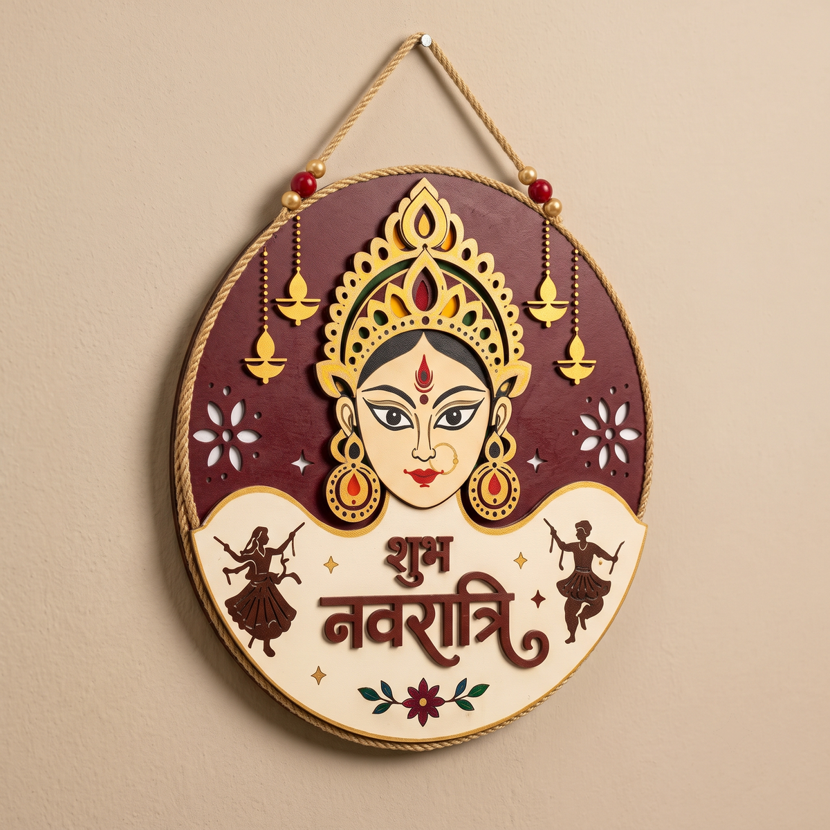 10Inch Auspicious Navratri Maa Durga Wooden Wall Plaque