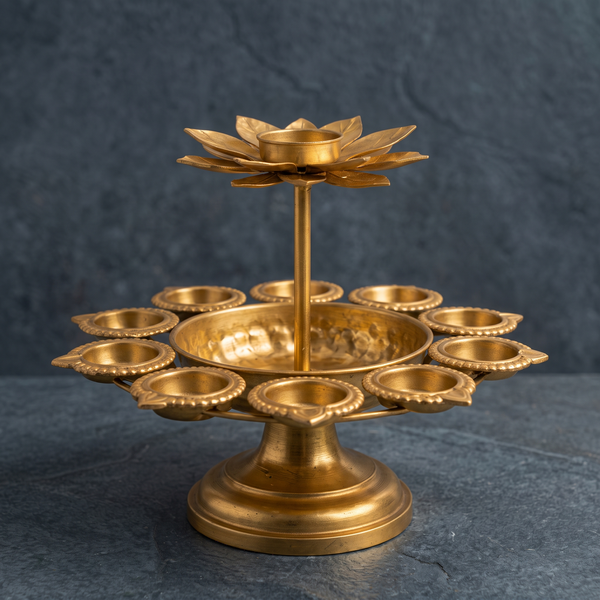 Diwali Urli Bowl Diya Stand with Lotus Candle Holder