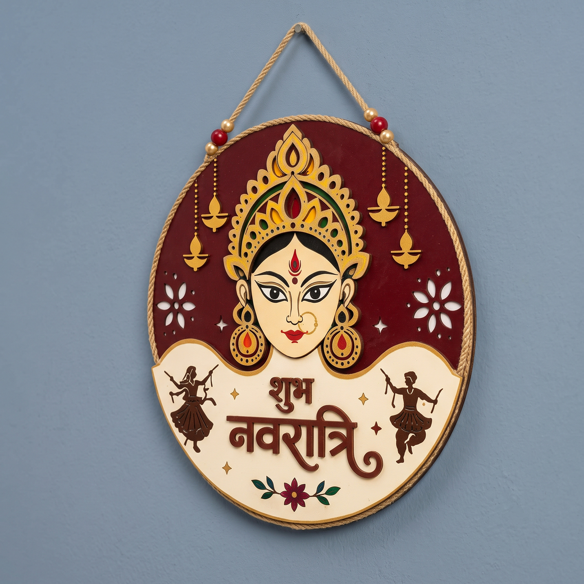 10Inch Auspicious Navratri Maa Durga Wooden Wall Plaque