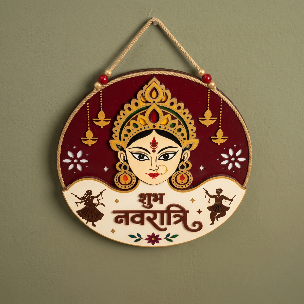 10Inch Auspicious Navratri Maa Durga Wooden Wall Plaque