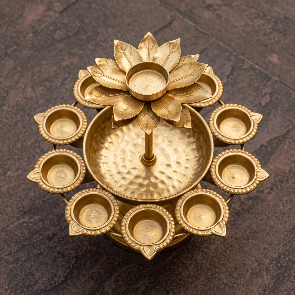 Diwali Urli Bowl Diya Stand with Lotus Candle Holder