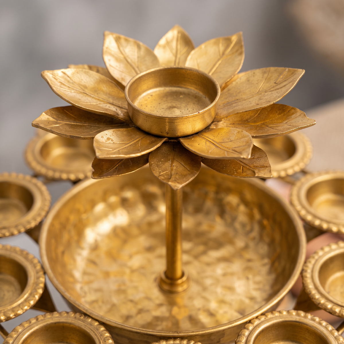 Diwali Urli Bowl Diya Stand with Lotus Candle Holder