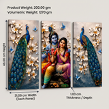 Radha Krishna Peacock 3-Panel Canvas Wall Painting
