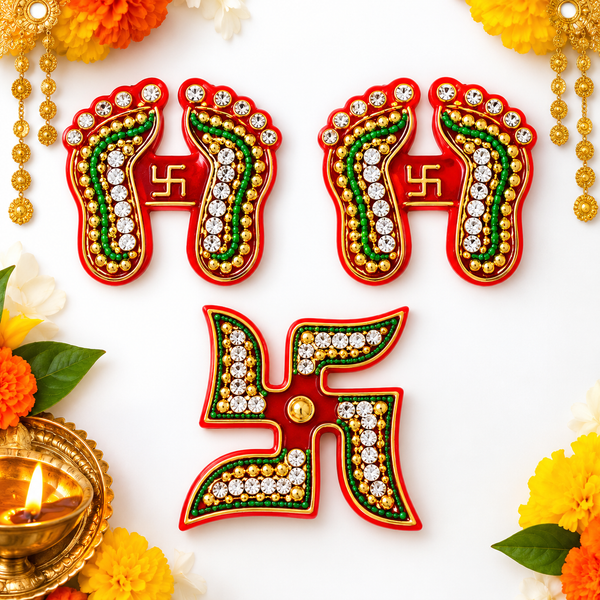 Laxmi Charan & Swastik Gemstone Rangoli Combo (Set of 3)