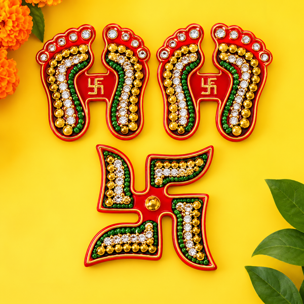 Laxmi Charan & Swastik Gemstone Rangoli Combo (Set of 3)