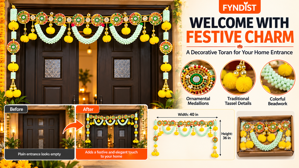 40x36 Inch Pearl & Mirror Work Door Toran Features